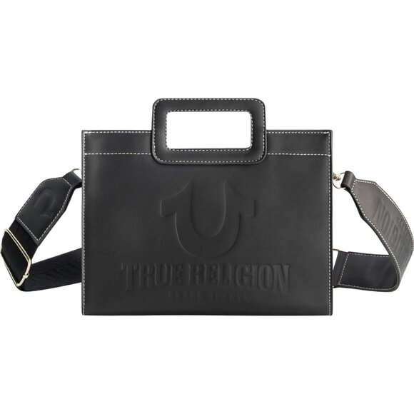 Women's Medium Black Tote Bag with Horseshoe Motif and Adjustable Strap